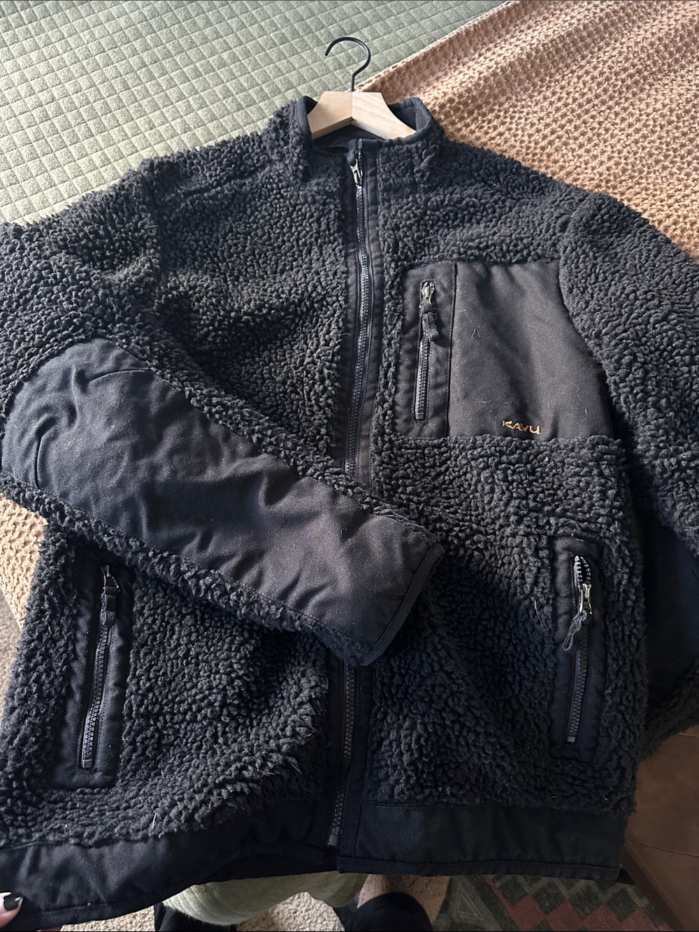 Kavu Black Sherpa Jacket with Zipper Pockets